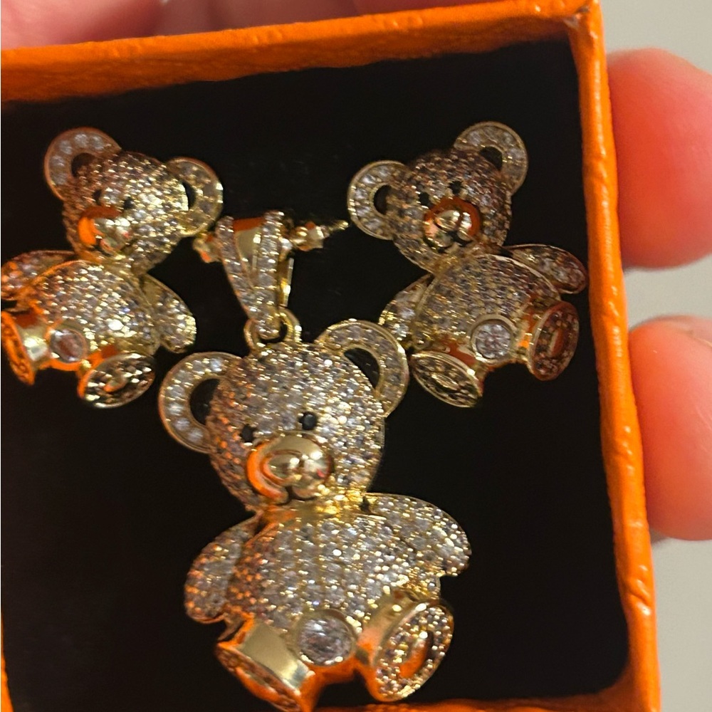 Gold and Silver Teddy Bear Jewelry Set